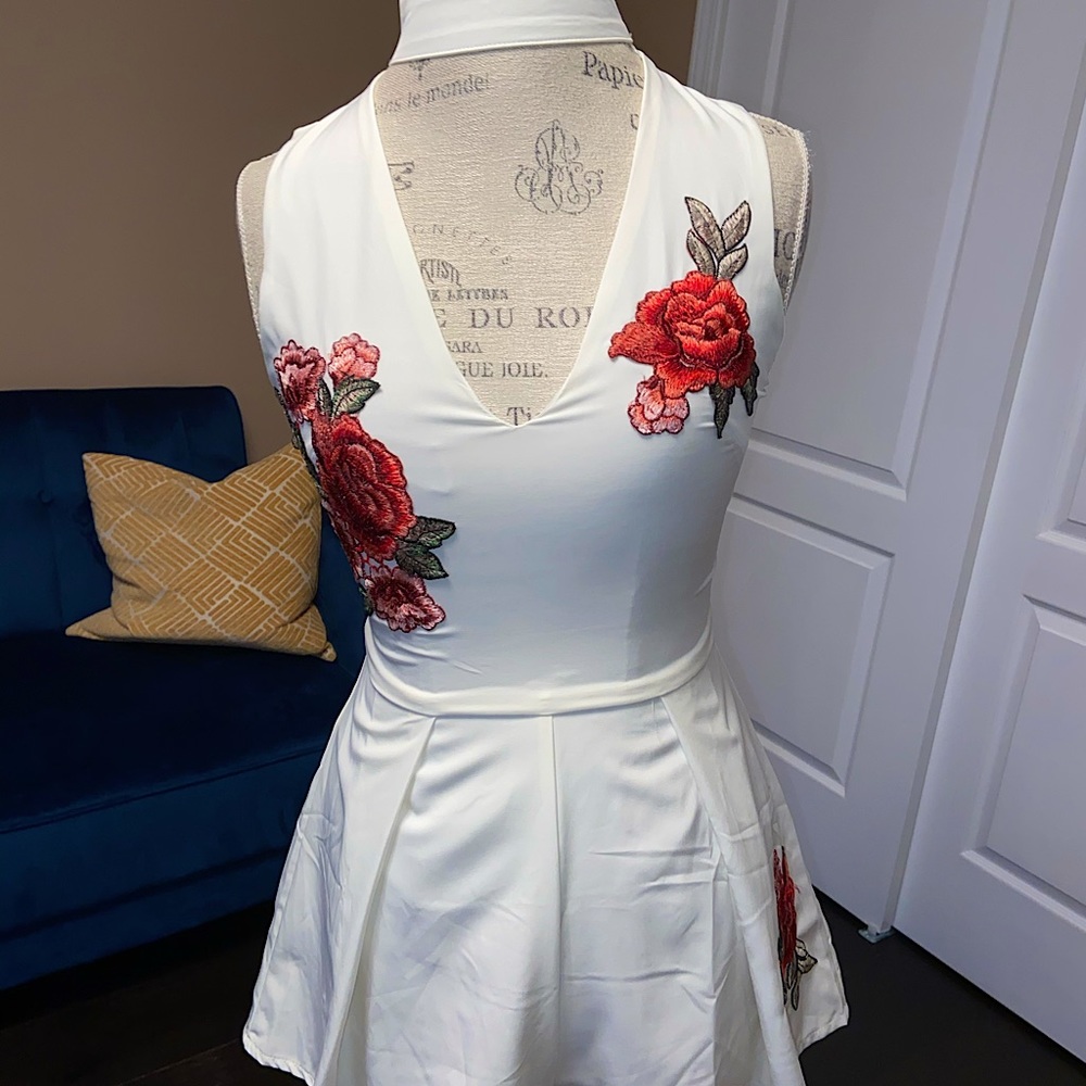 White romper dress with roses